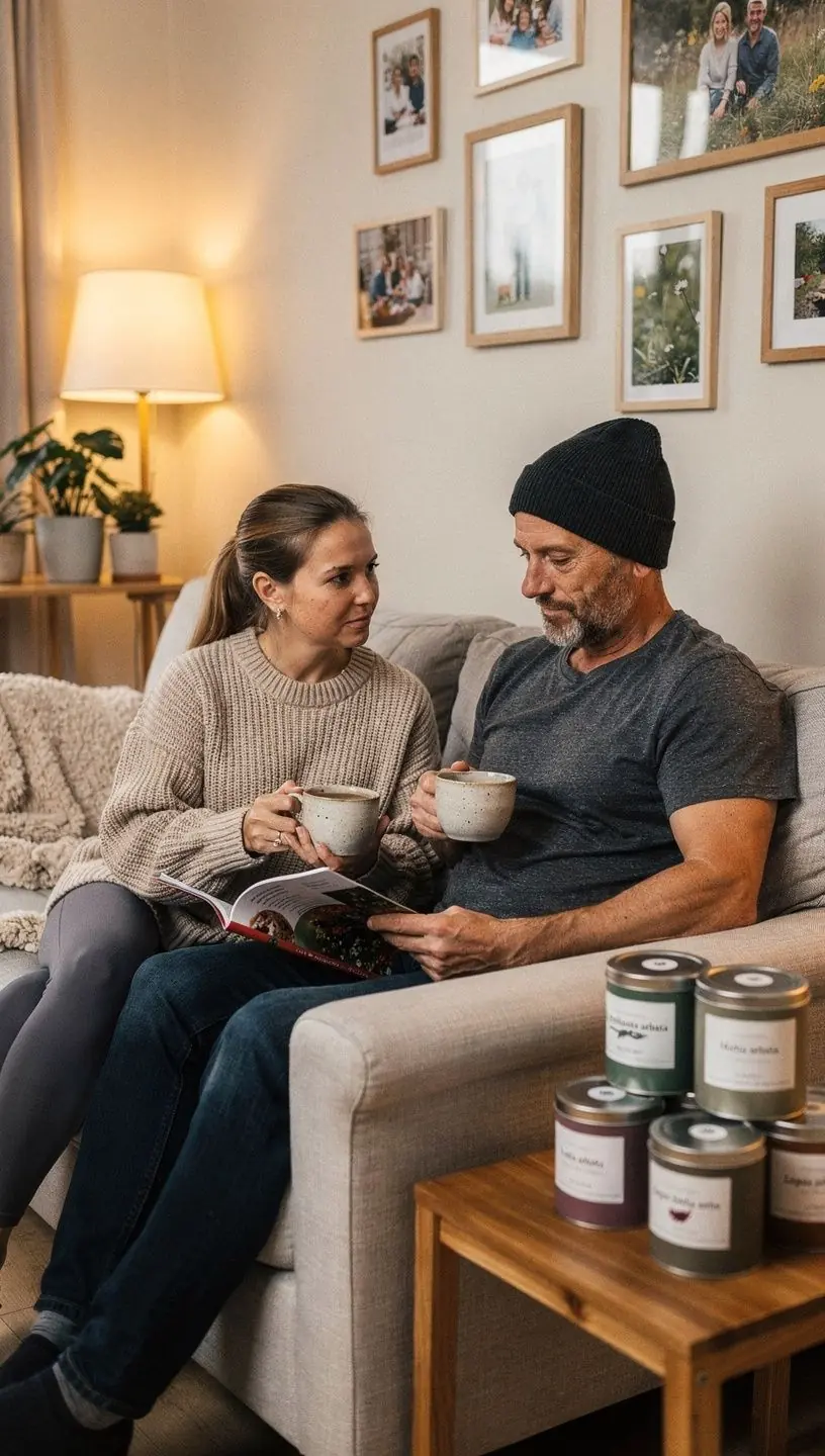 Moteris ramiai geria žolelių arbatą, sėdėdama prie lango natūralioje aplinkoje.